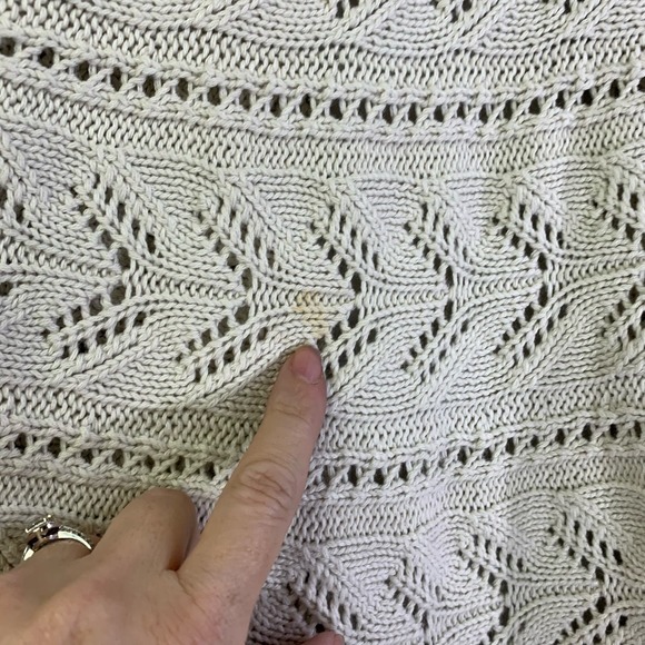 CABI Cream Beige Cotton Crochet Knit Open Front Circle Shawl Cardigan Sweater - Picture 11 of 16